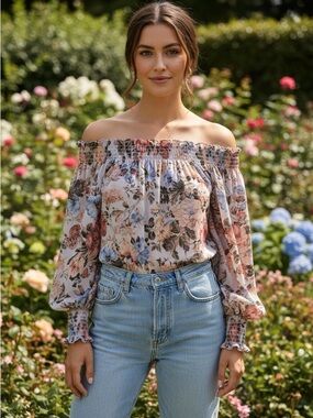 Floral off shoulder bodysuit pink and blue